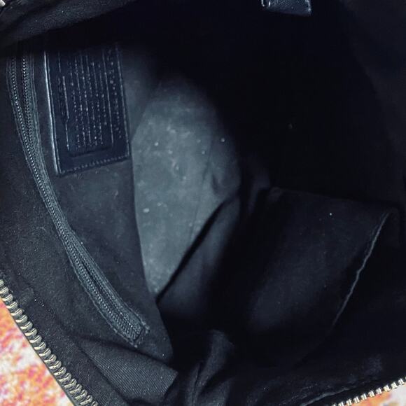 Vintage Y2k Coach Signature Stripe Logo Shoulder Bag Zip Top Canvas Black Gray - Picture 13 of 16